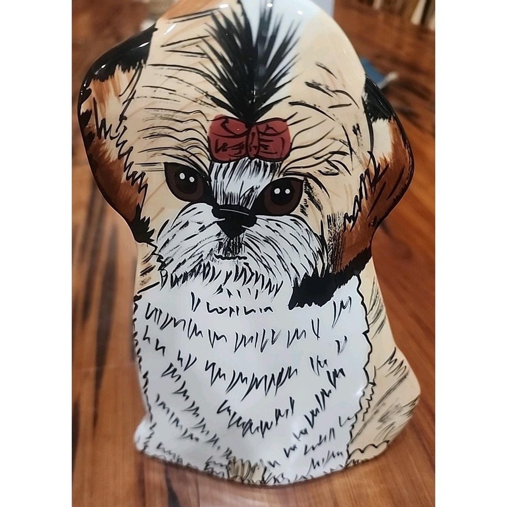 Adorable Puppy Planter Vase Ceramic Handpainted Signed Dogs by Nina (Lyman) 8"